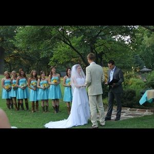 David’s Bridal Pool Blue Strapless Cotton size 4